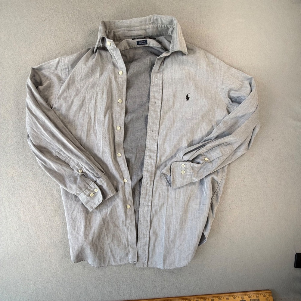 Polo Ralph Lauren Andrew Shirt Mens 16 32/33 Grey Pinstripe Cotton Button Down
